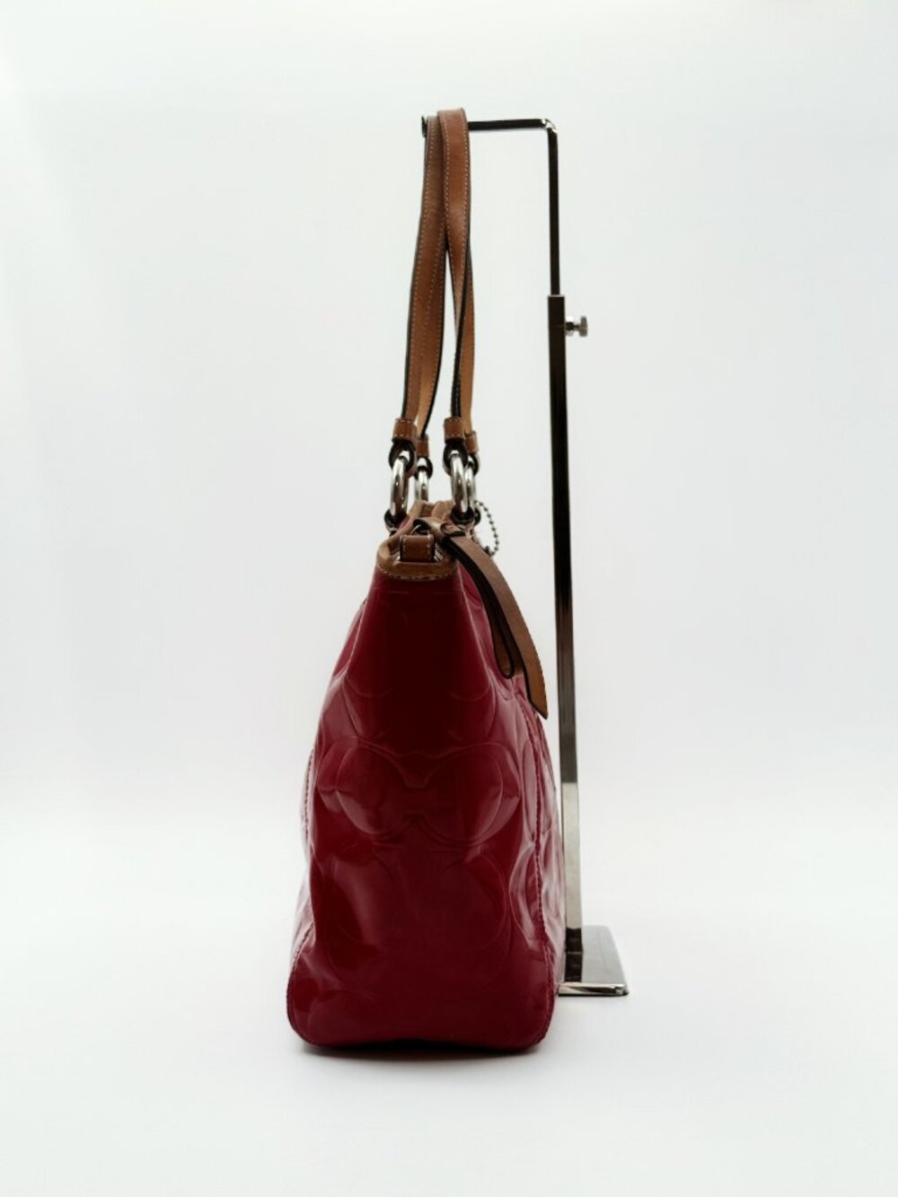 Coach Signature Patent Leather Red Tote Shoulder Bag Large w/ Long Strap - Picture 3 of 12